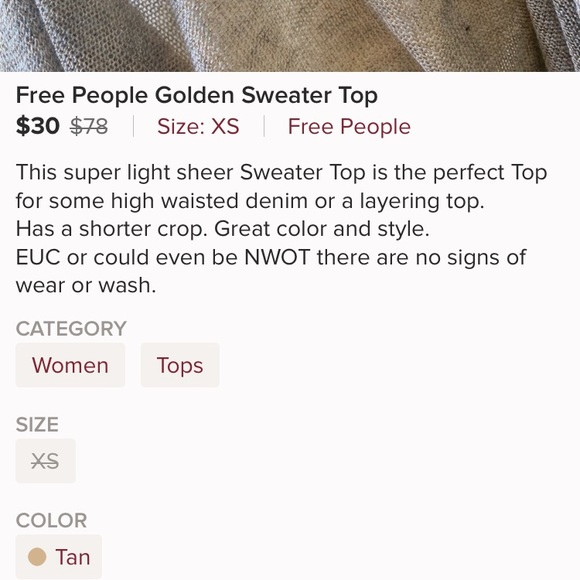 Free People Gold Dusted Thin Sweater Top (Size XS) - Picture 4 of 4